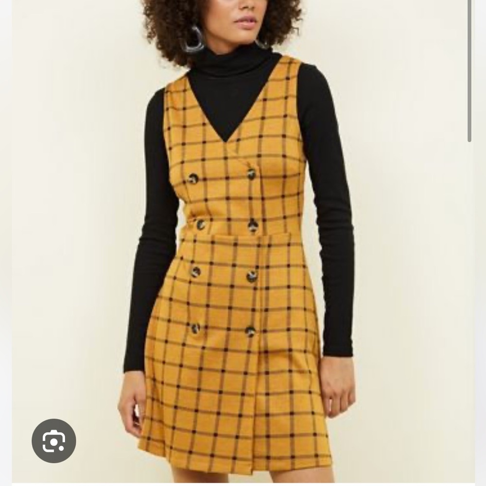 Plaid Mustard Dress with Black Accents